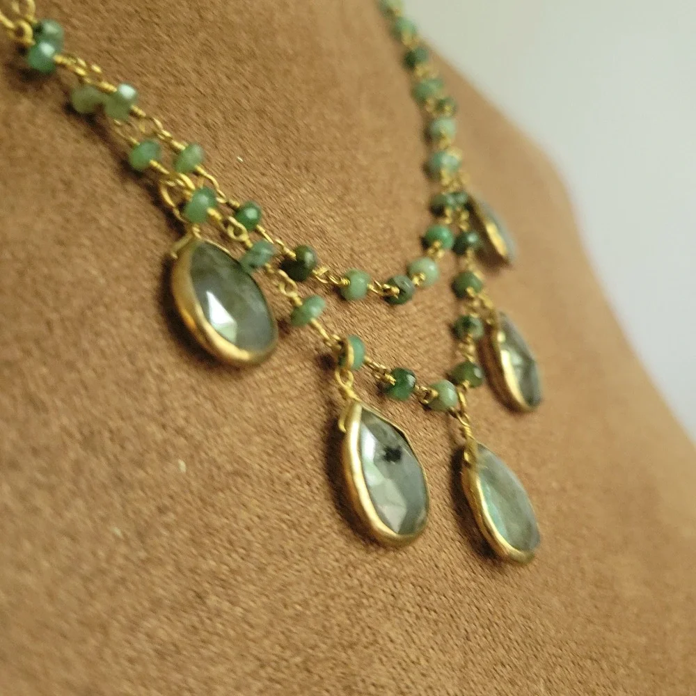 Rachel Reinhardt Green Gemstone Beaded Teardrop Necklace 18